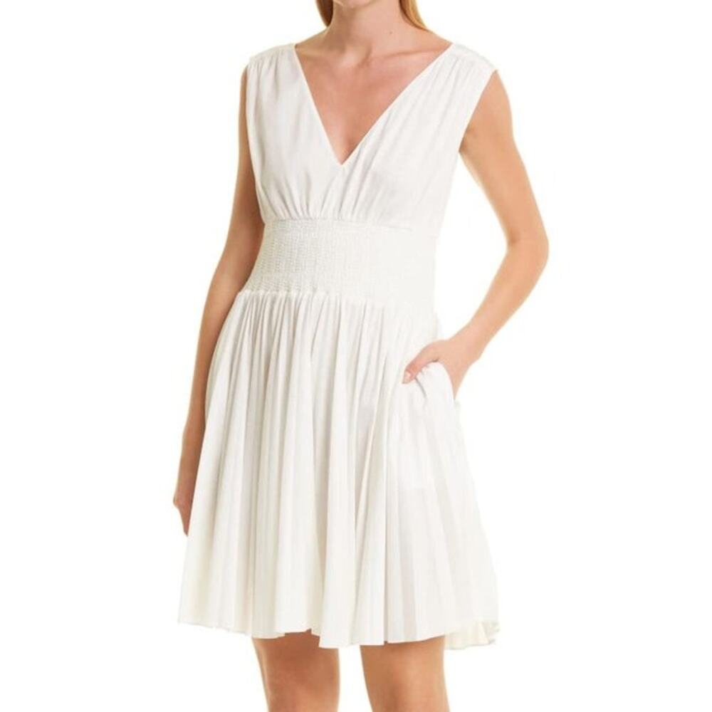 NWT Rebecca Taylor Smocked-Waist White Dress Size XS